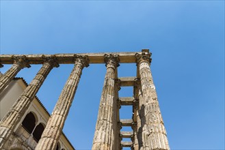 Roman Temple of Diana in Merida, Spain. Columns with capital in Corinthian style