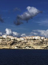 A view of the steep cliffs and fortified town of Bonfacio on the south coast of Corsica