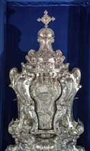 Mdina, Malta, 22 December, 2023: view of the solid silver Monstrance Throne in Mdina Cathedral