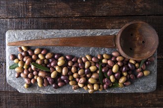 Aperitif with mixed olives in brine of Tuscany Italy