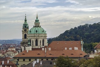 View of church of St Nicholas from Prague castle, Czech republic