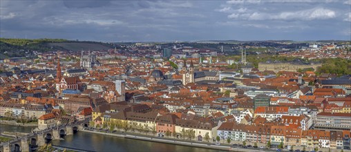 Panoramic view of historical center of Wurzburg from Marienberg Fortress, Germany, Europe