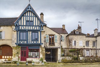 Street with historical half-timbered houses in Noyers (Noyers-sur-Serein), Yonne, France, Europe