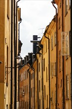 Low angle view of old buildings in Gamla Stan, the Old Medieval Town of Stockholm