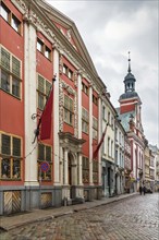 Street with historical houses in the old town of Riga, Latvia, Europe