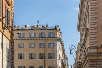 Rome, Italy, August 18, 2016: Low angle view of old buildings in historical centre of Rome a sunny