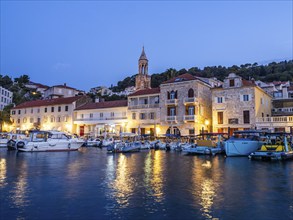 Morning atmosphere, boats in the old harbour, town of Hvar, island of Hvar, Dalmatia, Croatia,