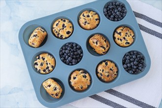 Berry pie in silicone muffin tin. Healthy vegan cupcakes with organic berries. Fresh baked