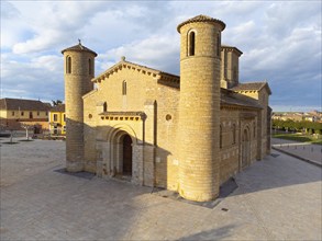 Aerial view of famous romanesque church San Martin de Tours in Fromista, Palencia, Spain.