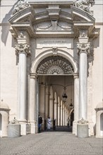 Rome, Italy, August 18, 2016: Soldiers guarding the door of The Quirinal Palace a sunny summer day.