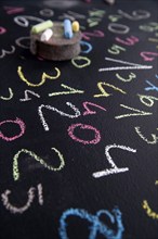 Graphic representation with chalk on blackboard with colorful numbers