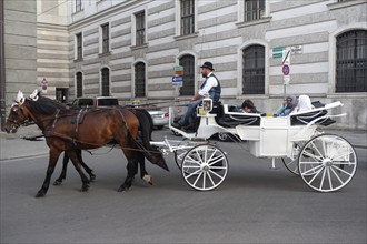 14.06.2019, Vienna, Austria, Europe, A horse-drawn carriage rides Arab tourists through the capital