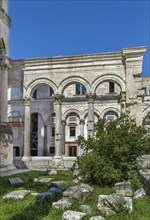 Colonnade of the peristyle (peristil) square. View from the cathedral, Split, Croatia, Europe