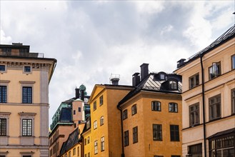 Low angle view of old buildings in Gamla Stan, the Old Medieval Town of Stockholm