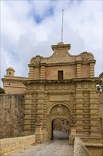 Mdina, Malta, 22 December, 2023: view of the historic Mdina Gate to enter the Old Town on Malta