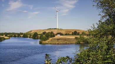 A wind turbine on the Große Ruhrinsel, Mülheim an der Ruhr, Ruhr area, North Rhine-Westphalia,