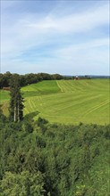 Aerial view of Lindenallee in Marktoberdorf with a view of the historic castle. Marktoberdorf,