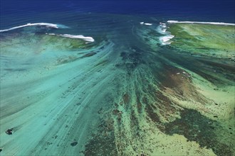 Underwater waterfall, optical illusion, natural phenomenon, aerial view, reef, coral reef, fringing