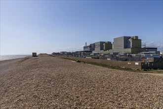 Dungeness, Kent, England, UK, May 12, 2022: The pebble beach and Dungeness Power Station