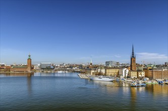 View of Riddarholmen and city hall from the Sodermalm island in Stockholm, Sweden, Europe