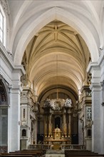 Rome, Italy, August 18, 2016: Interior view of the church of the Santissima Trinita dei Monti. It