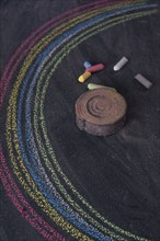 Representation of a rainbow graphic design run with chalk on blackboard