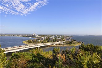 Narrows Bridge over the Swan River and Mill Point photographed from Kings Park, Perth, WA,