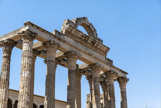 Roman Temple of Diana in Merida, Spain. Columns with capital in Corinthian style