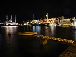 Ships in the harbour, night shot, Korcula, Korcula Island, Dalmatia, Croatia, Europe