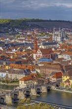 View of historical center of Wurzburg from Marienberg Fortress, Germany, Europe