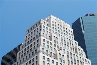 Low Angle View of Office Buildings in Downtown District. Skyscrapers with Technology and Financial