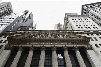 New York City, USA, June 20, 2018: Low angle view of New Stock Stock Exchange building. The New