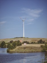 A wind turbine on the Große Ruhrinsel, Mülheim an der Ruhr, Ruhr area, North Rhine-Westphalia,