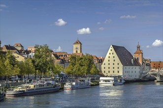 View of old town of Regensburg from Danube, Germany, Europe