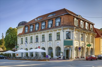 Historical building of hotel in Parnu city center, Estonia, Europe