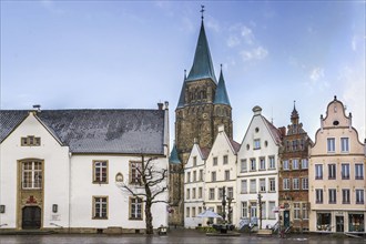 Historical market square with church of Saint Lawrence, Warendorf, Germany, Europe