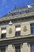 Zurich, Switzerland, Credit Suisse, company logo on the façade of the Credit Suisse Bank