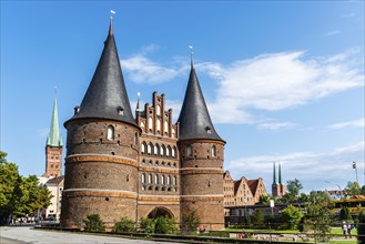 Lubeck, Germany, August 3, 2019: The Holsten Gate, Holstentor, is a city gate of the old center of