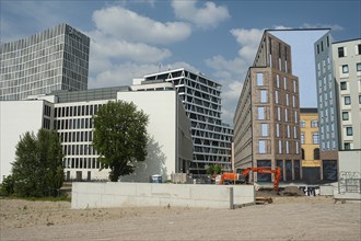 11.06.2019, Berlin, Germany, Europe, New office buildings and a building plot for commercial