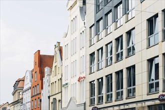 Wismar, Germany, August 2, 2019: Picturesque gable houses in historic centre of the city, Europe