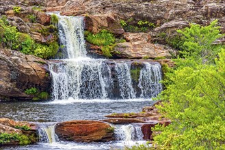 Small waterfalls among the rocks and vegetation in Biribiri in Diamantina, Minas Gerais