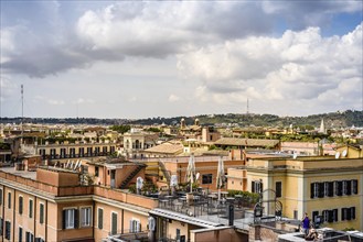 Rome, Italy, August 18, 2016: View of Rome from Piazza della Trinita dei Monti a sunny summer day,