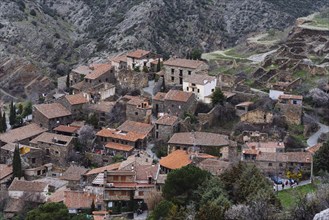 Panoramic view of the antique and touristic village of Patones de Arriba, Madrid, Spain. Slate