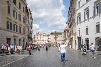 Rome, Italy, August 18, 2016: Crowd of tourists in Square of Spain in the historical centre of Rome