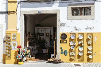 Evora, Portugal, June 30, 2022: Shop selling typical Alentejo artisan products in the old town of