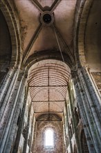 Mont Saint Michel, France, July 25, 2018: The nave of the church of the Abbey of Mont Saint-Michel,