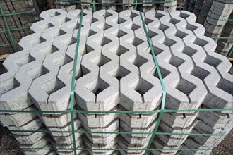 Stacked paving stones lawn grid concrete grey, Allgäu, Bavaria, Germany, Europe