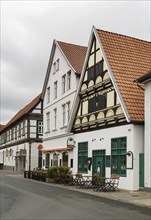 The street with historical half-timbered houses in the old city of Lemgo, Germany, Europe