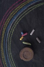 Representation of a rainbow graphic design run with chalk on blackboard