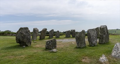 A panorama view of the Drombeg Stone Circle in County Cork of Ireland